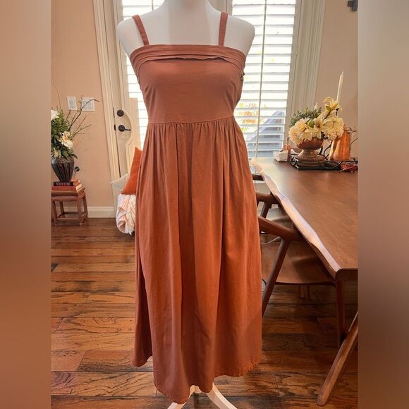 Joie Terracotta Linen Blend Midi Sundress Smocked Back Adjustable Straps Size 2 - Picture 6 of 10